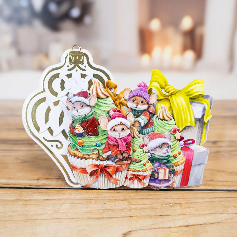 Vrolijke Christmouse Begaafde Zoete Cake Muizen Metalen Cutting Dies Stempels Scrapbooking Dagboek Decoratie Stencil Embossing Diy Groet