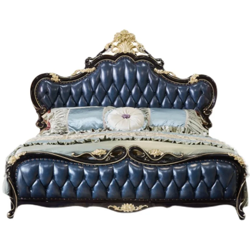 

European bed leather solid wood carving flower bed double 1.8 meters master bedroom queen bed princess villa