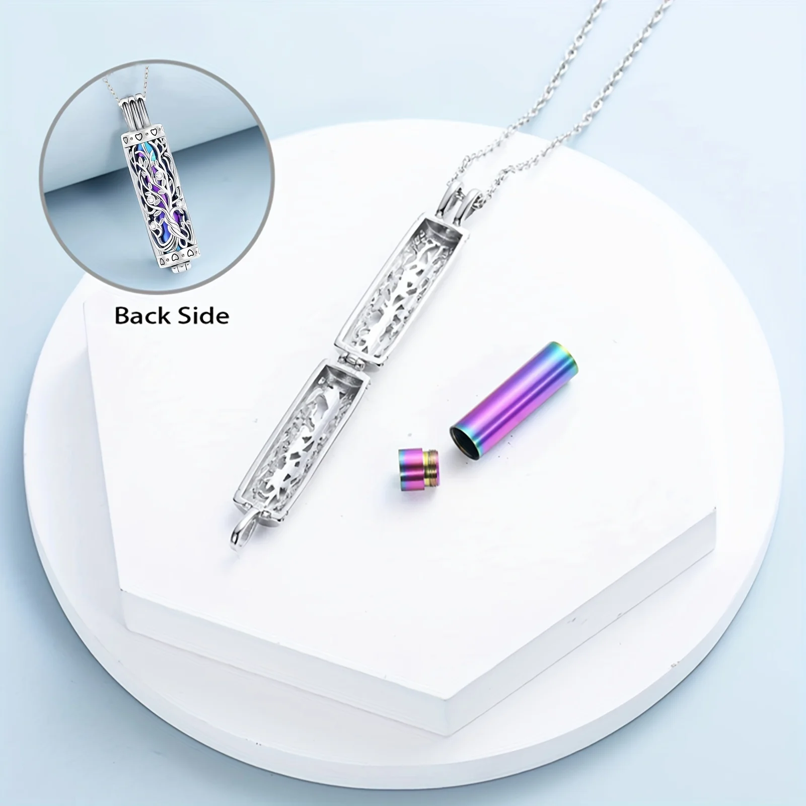 Cylinder Cremation Jewelry Tree of Life Urn Ashes Necklace for Women Men Vial Cremation Ash Pendant Loved One Memorial Jewelry
