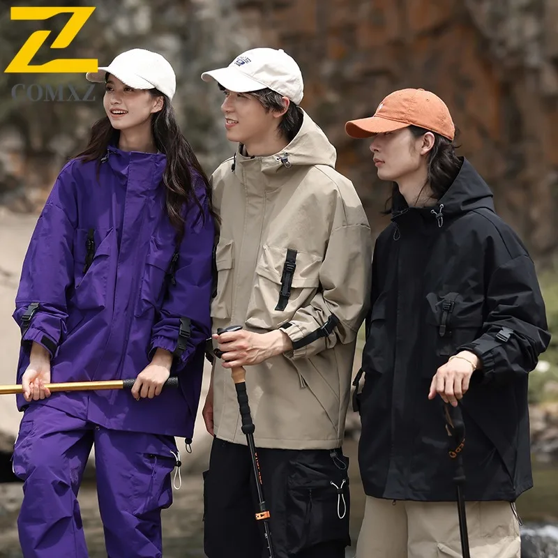 

COMXZ 2025 Мужская водонепроницаемая ветрозащитная куртка, уличное повседневное модное пальто, весенне-осенняя спортивная одежда, легкая