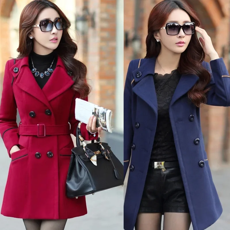 Autumn/Winter New Arrival Women's Slim Fit Korean Style Woolen Jacket Medium Length Overcoat Wholesale