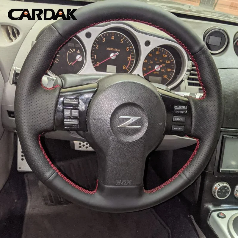 

Полностью черный кожаный чехол на руль автомобиля для Nissan 350Z 2003-2009 гг.