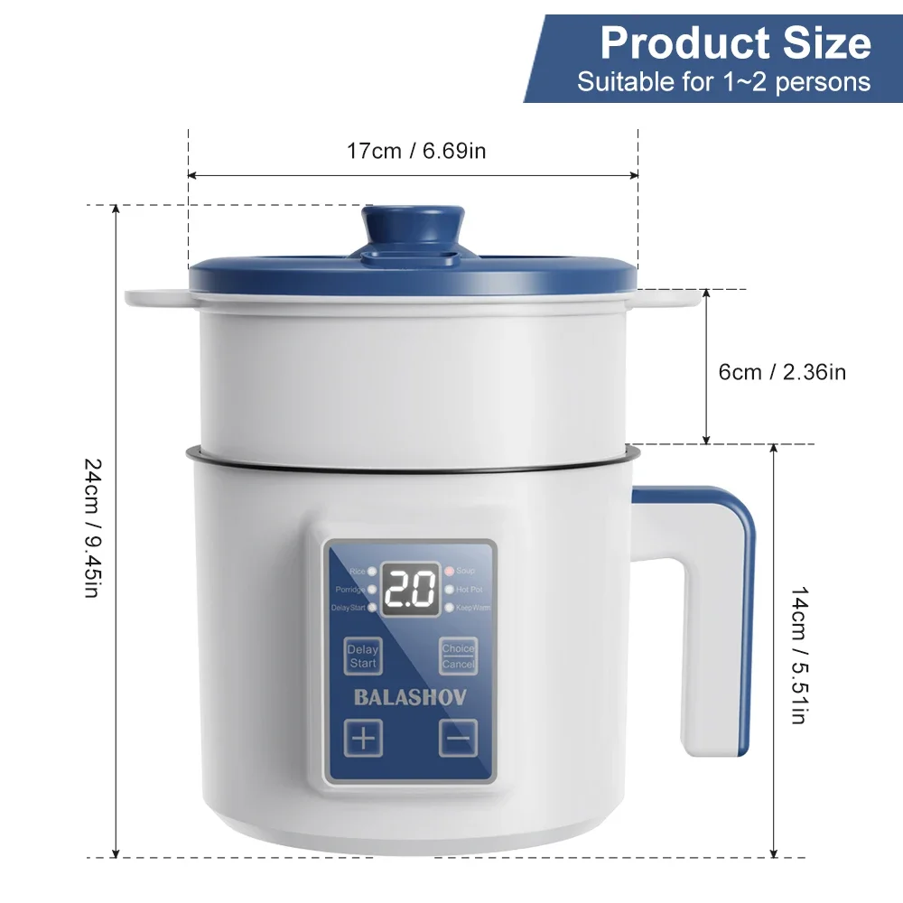หม้อหุงข้าวไฟฟ้าขนาดเล็ก Double Layer Multi Cooker Non-Stick Smart Single MultiCooker หม้อข้าวนึ่งสําหรับหม้อหุงข้าวไฟฟ้าในบ้าน