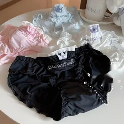 Princess Style Crown Ice Silk Underpants Women's Cotton Crotch Mid Waist Lace Ruffle Panties Cute Girl Seamless Briefs Lingerie