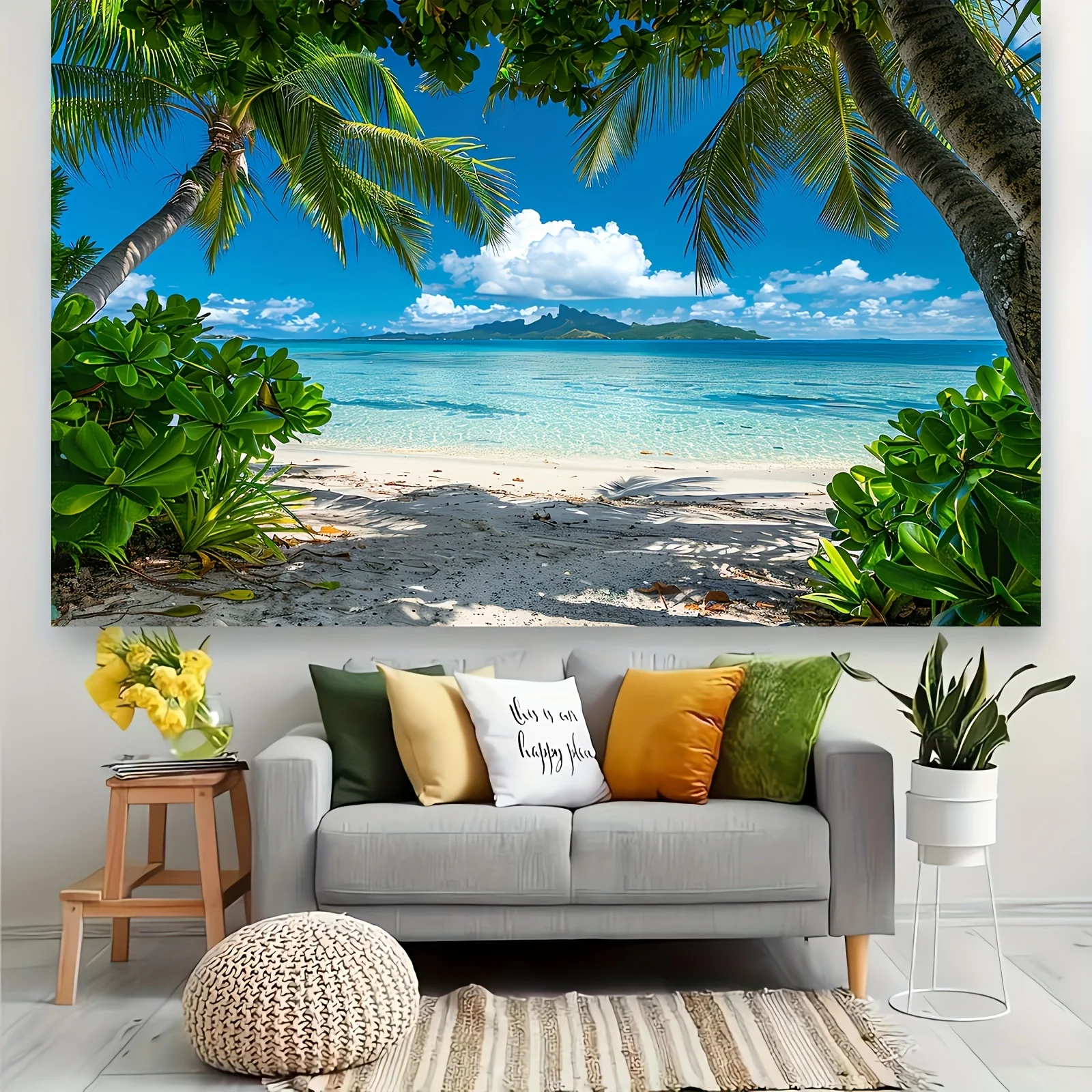 2D flaches 1-teiliges tropisches Strandfoto mit Polyesterhintergrund, Frühlings- und Sommerdekoration, geeignet für Partys – Detail 7