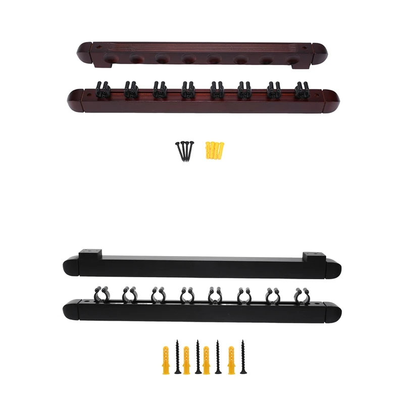 

Upgrade Wall Mounted Hardwood Billiard Cue Rack Pool Cue Rack 8 Clips Billiard Holder Bracket Accessories