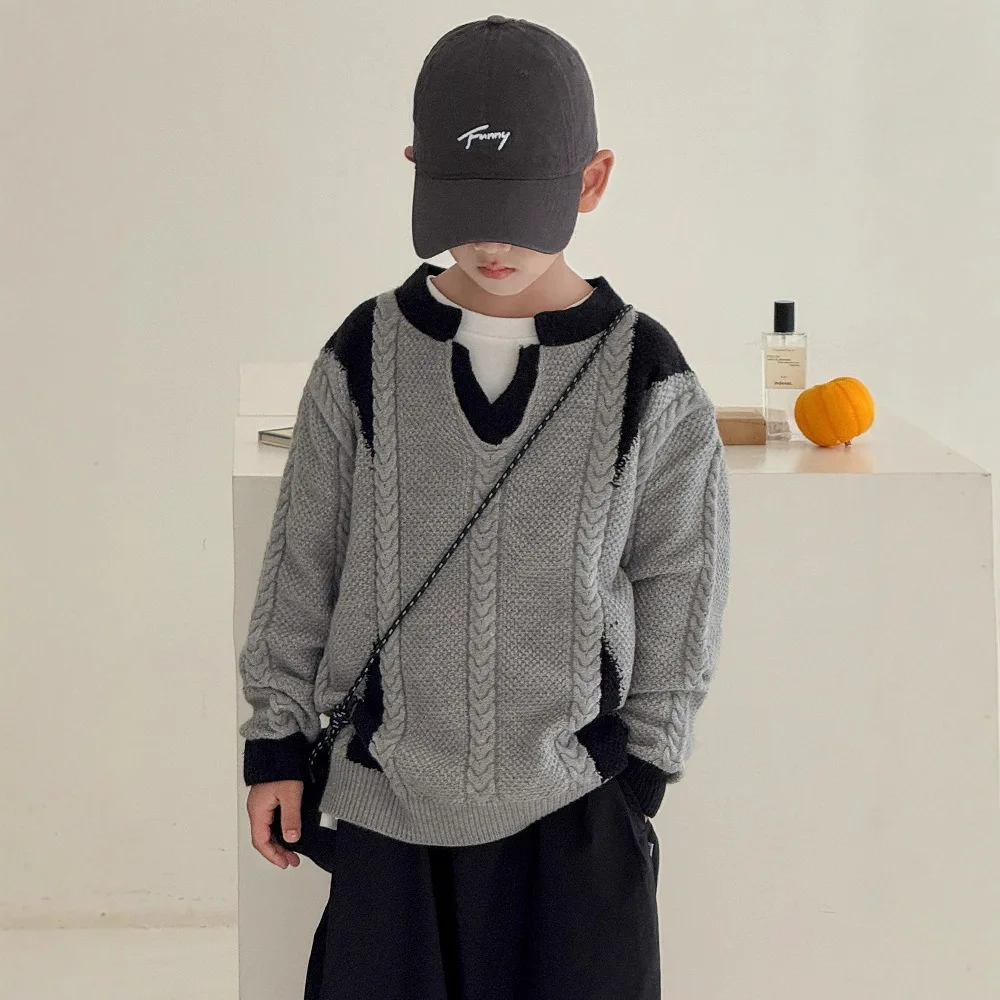 

Boys' Sweater for Autumn and Winter 2025 New Style Children's Clothing Loose Knit Jacket Boys' Outfit Fashion Clothes