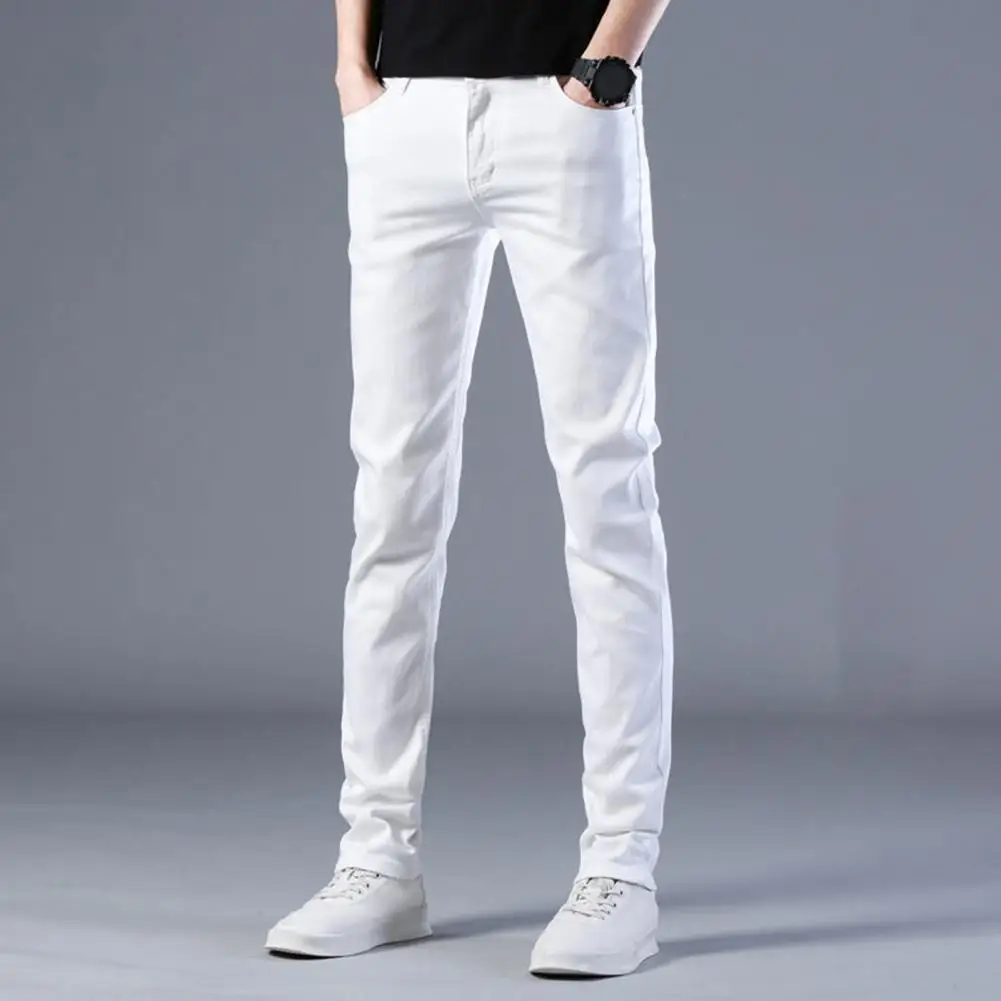 Heren Modemerk Elastische Slim Fit Denim Lange Broek Casual Witte Straight Leg Jeans Voor Heren Streetwear