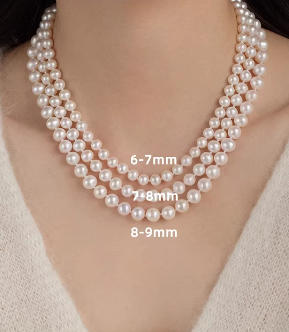 Classic necklace AAA 6-7mm7-8mm 8-9mm South Sea white pearl necklace 18in/925s