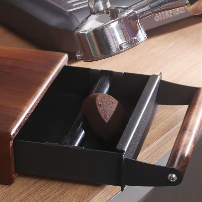 Walnut Wood Coffee Knock Box Drawer Stainless Steel Espresso Knock Box,Non slip,Thickened Coffee Grounds Knock Box for Household