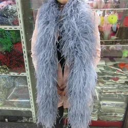 2 Meters gray ostrich feather boa Trims skirt Party Costume fluffy ostrich feathers For Crafts DIY decorations Plumes