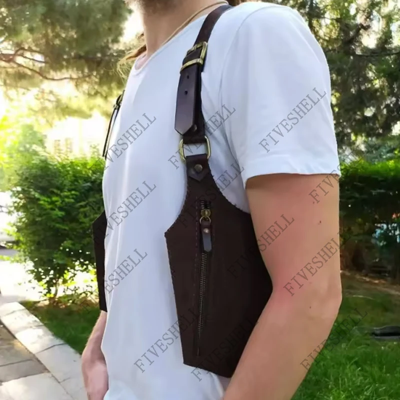 

Men Steampunk Medieval Leather Shoulder Bag Knight Vintage Phone Case Wallet Double Pocket Pirate Purse