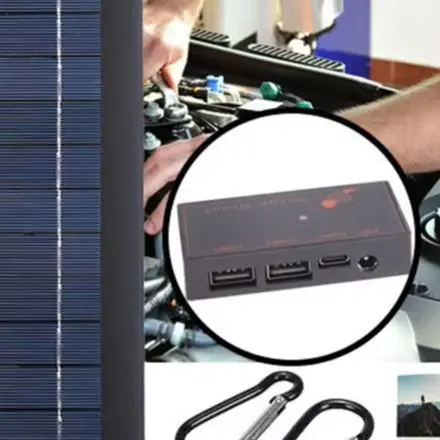 60W Black 18 Volt Solar Charger Reverse Discharge Prevention for versatile Charging Options Built-in Blocking Diodes