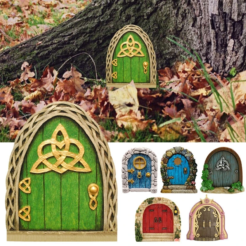 Puerta de hadas de elfo 3D, puertas de árbol de jardín en miniatura, arte de patio en miniatura, puertas de jardín de madera para el hogar, decoración navideña, accesorios para casa de muñecas