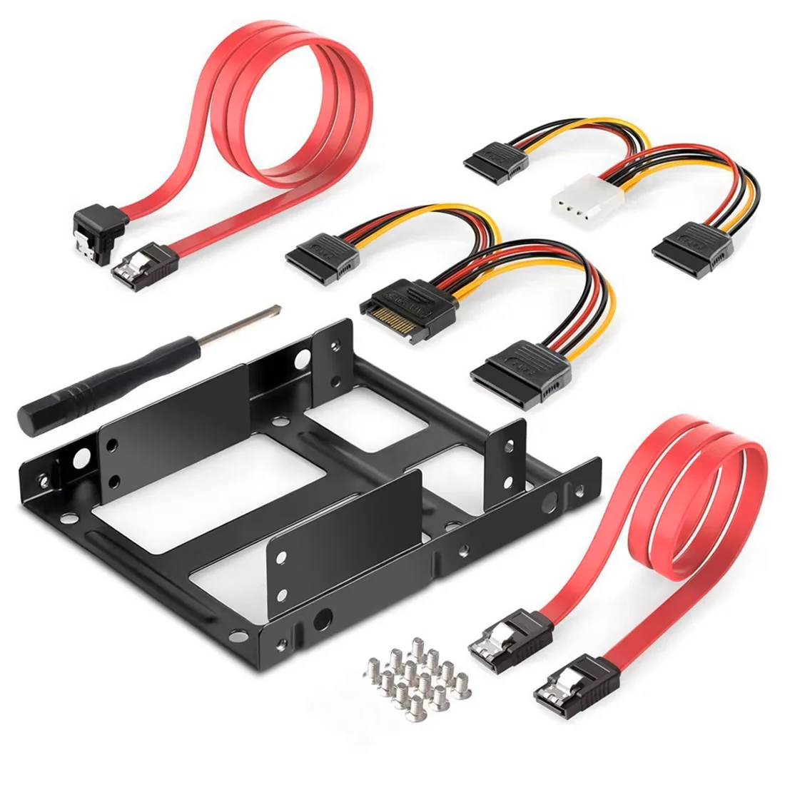 HOT Sale 2.5-inch to 3.5-inch Dual-Bay External HDD/SSD Bracket Metal Adapter Kit, No SATA Cable Or with SATA Cable Set