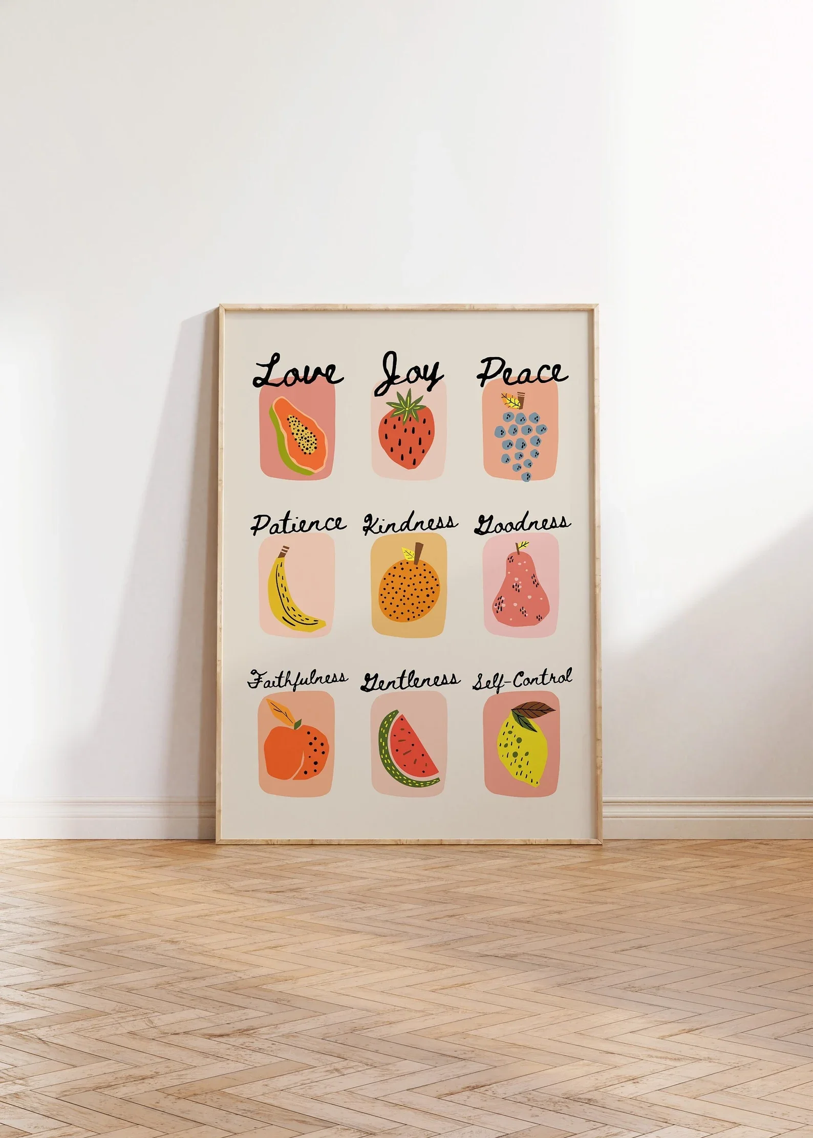 Kunstdruck „Frucht des Geistes“: Farbenfrohe Christliche Dekoration für Küche und Esszimmer, Physischer Kunstdruck als Wandkunst und Geschenk