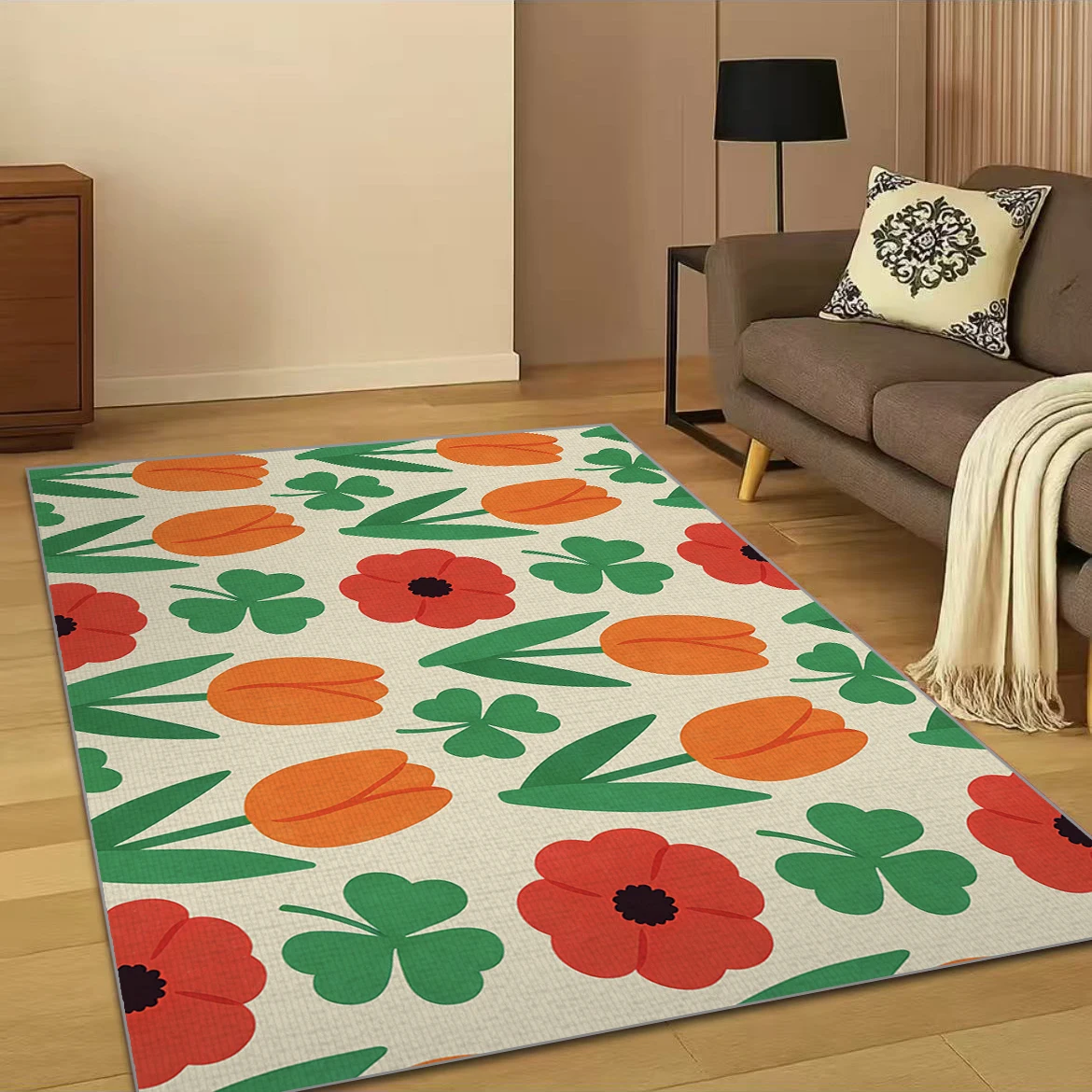 

RAKKS Tulip Plant Flowers Insects Carpet Home Decor Washable Kitchen Hallway Balcony Rugs Bedroom Non-slip Floor Mat Decor