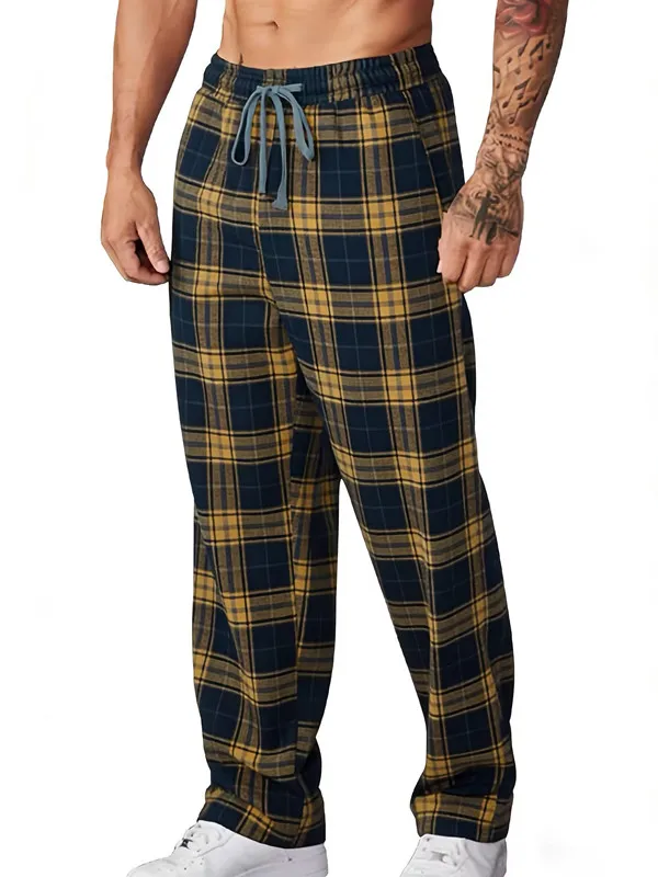 Red checkered straight leg pants men's spring new American high street sports pants casual slimming wide leg pants
