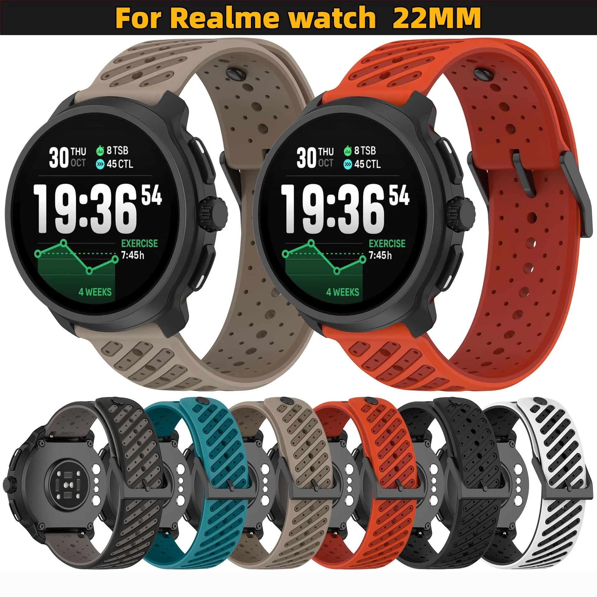 Durable Textured Silicone Strap with Ventilation Holes for Realme 22MM Watches