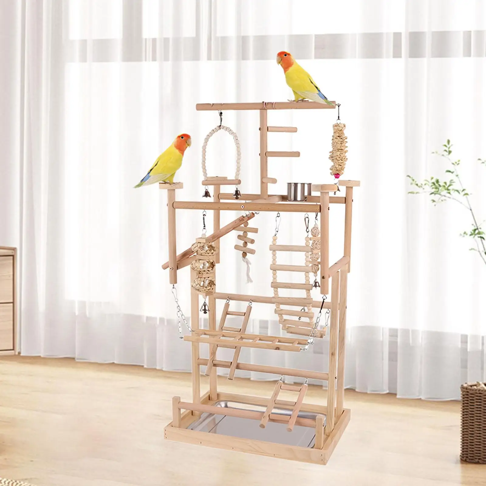 

Pet Parrot Playstand Climb Wooden Parrot Stand for Parakeet Finches Lovebird