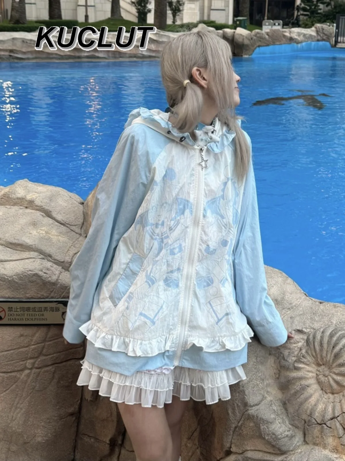 

Casual Jackets Spring Summer Japanese Style Bunny Ear Hooded Jacket Sweet Cool Girl Cute UPF50+ Sun Protection Clothing