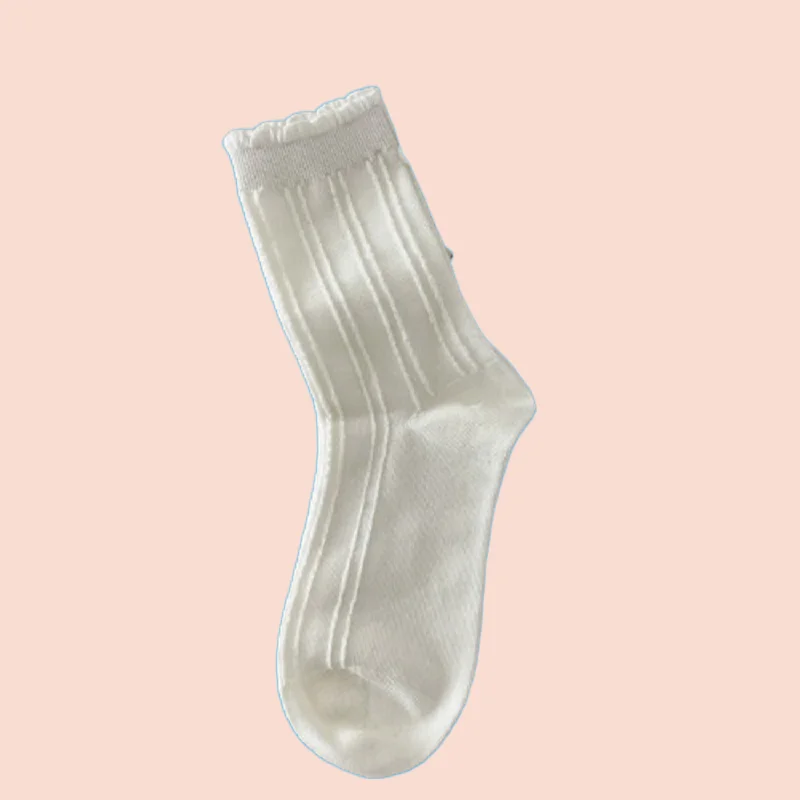 

1/3 Pairs Girls All-match Solid Color Socks Women Cotton Wood Ear Edge Pearl Twisted 2024 Fashion Stacked Socks Middle Socks