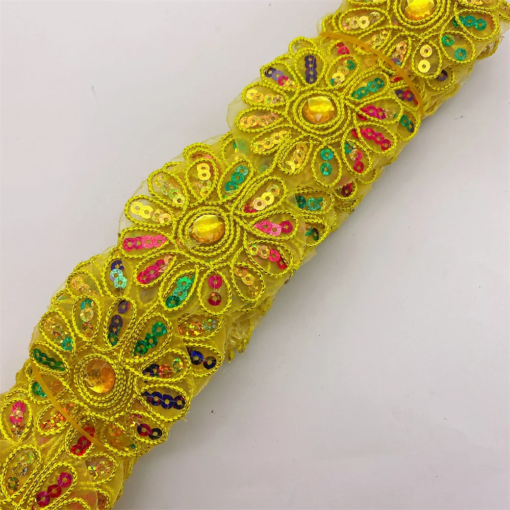 4meters Colorful Sew on  Rhinestone lace trim Lace fabric For Bridal Wedding  wide:6cm