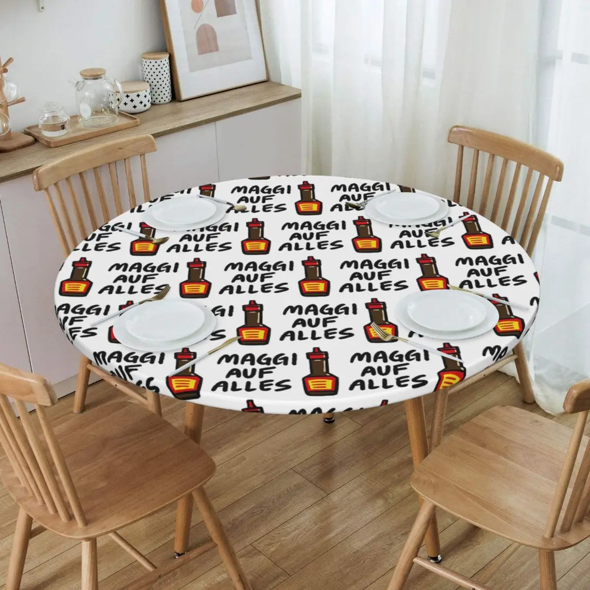 Maggi Auf Alles (Deutsch) Waterproof Round Tablecloth Oilproof Table Cloth for Kitchen Events Dining Table Cover