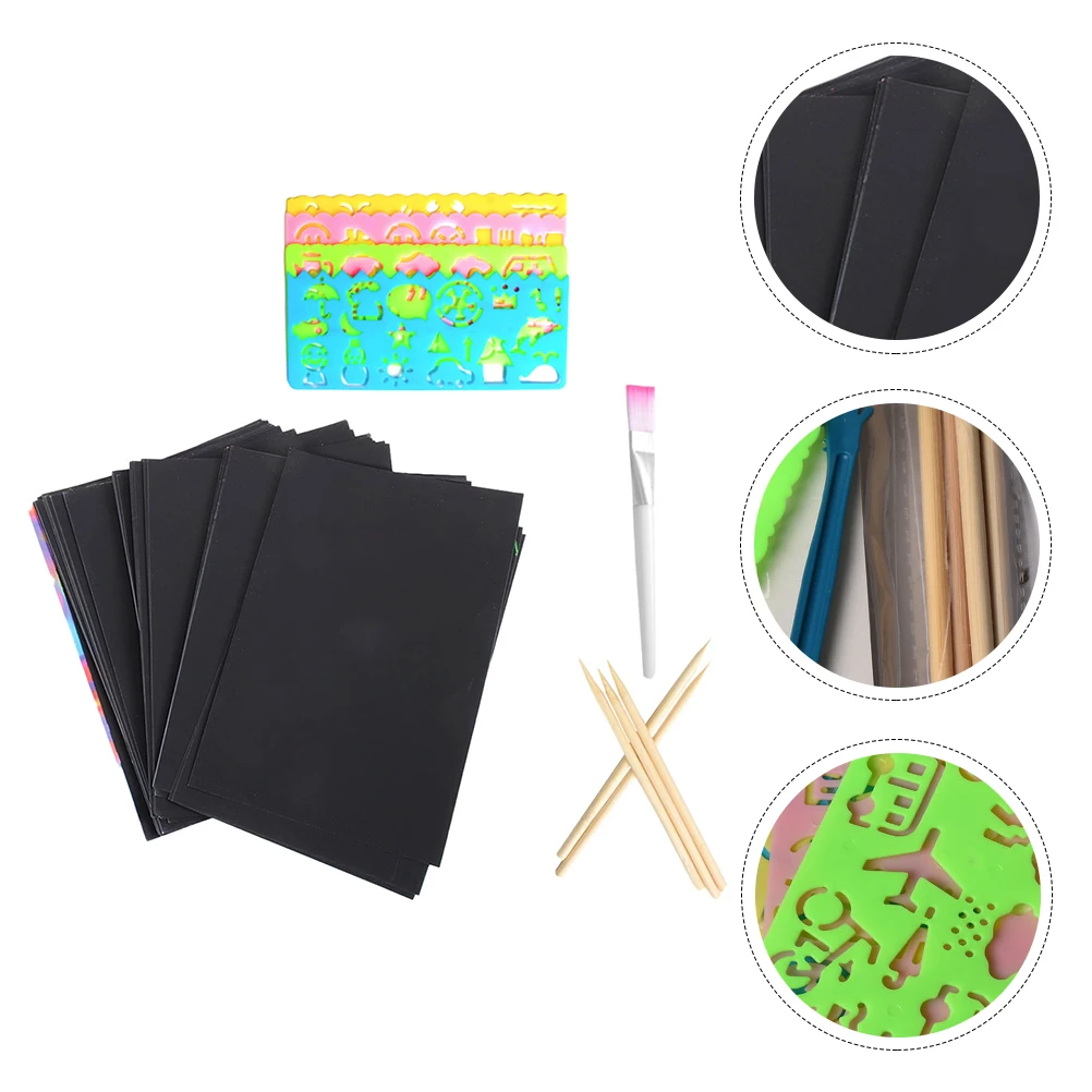 

1Set Black Scratch Paper Set Thick Paper Wooden Stylus Tools for Kids Creative Artistic Drawing Sketching Crafts