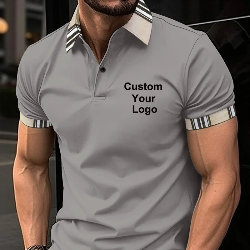 Fashion Men\'s Custom Your Logo Polo Shirt T-Shirt Top Summer Short Sleeve Polo Shirt Tee Casual Male Clothes