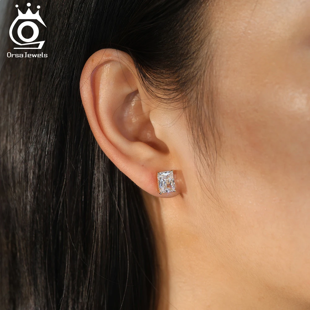 

ORSA JEWELS сияющей огранки D цвет муассанит диамант серьги-гвоздики для женщин изысканные блестящие серьги из серебра 925 пробы ювелирные изделия SMOE06
