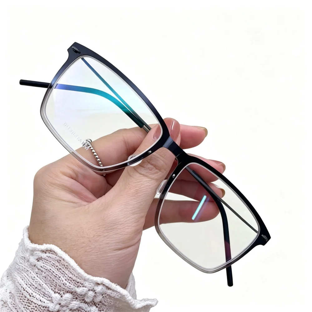 6505 Titanium Square Glasses Frame Men Women, Ultra Thin Light Prescription Optical Eyeglasses Frame for Business Daily Wear
