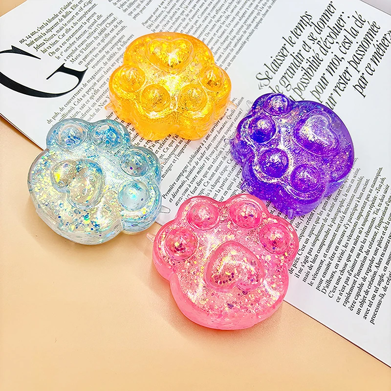 1Pcs Kids Anti-stress Soft TPR Slow Rebound Sequins Pinch Toy Stress Relief Elastic Squeezing Colored Cat Paw Decompression Toys