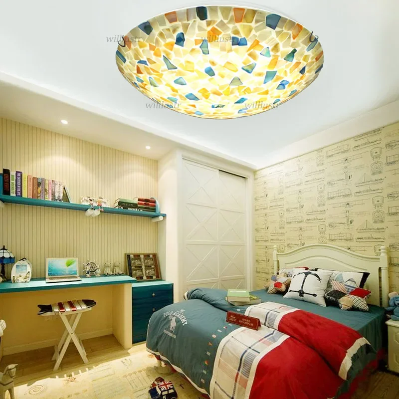 

Creative Sea Shell Ceiling Lamp Pastoral Handmade Glass Light Hotel Nursery Corridor Balcony Living Bedroom Art DecoLighting