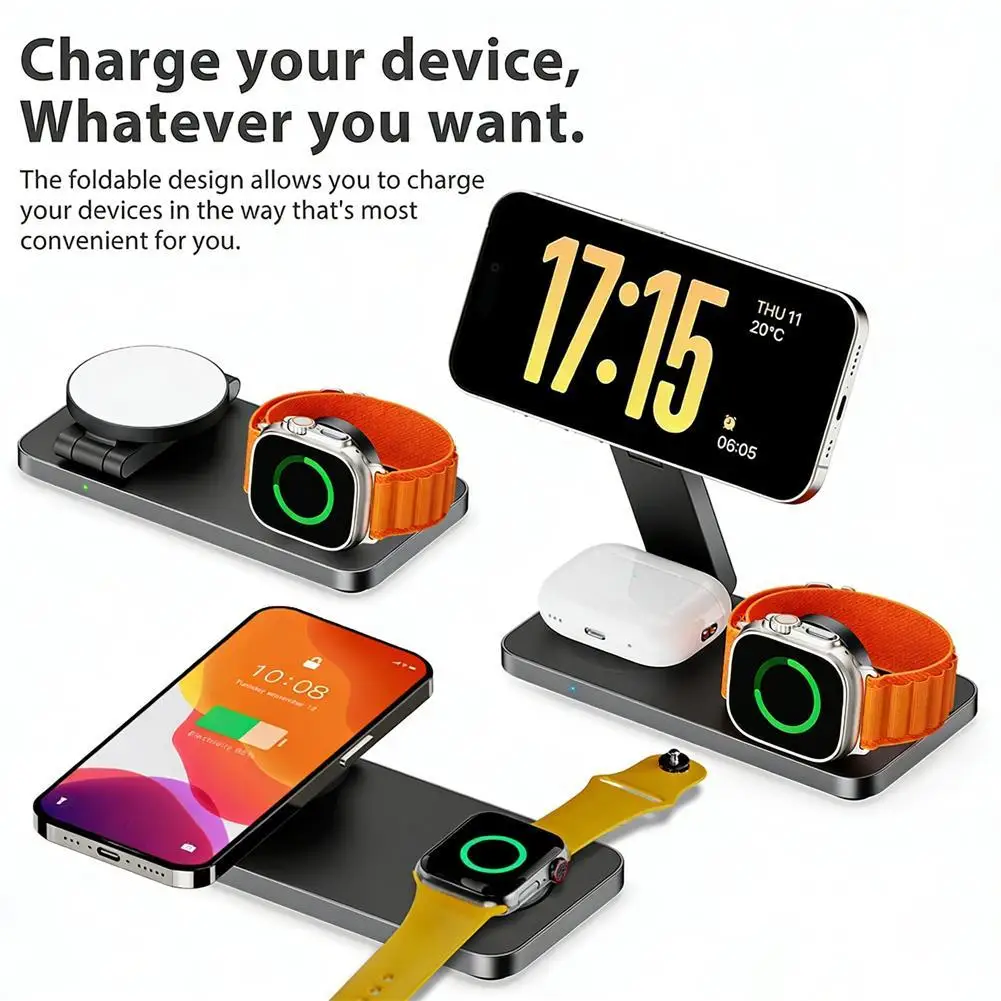 

Складная беспроводная зарядная станция 3-в-1 для iPhone 17 Air 16 15 14, быстрая магнитная зарядная подставка для iWatch Airpods
