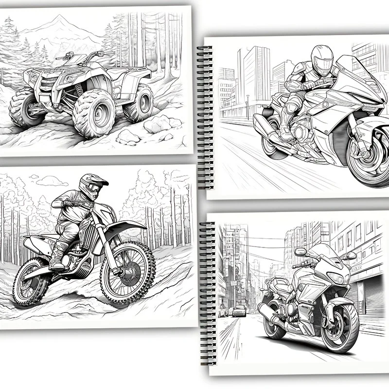 Exquisite Art Motorcycle Adult Coloring Book 24 Pages Vintage Chopper Designs for Relaxation Stress Relief Gift