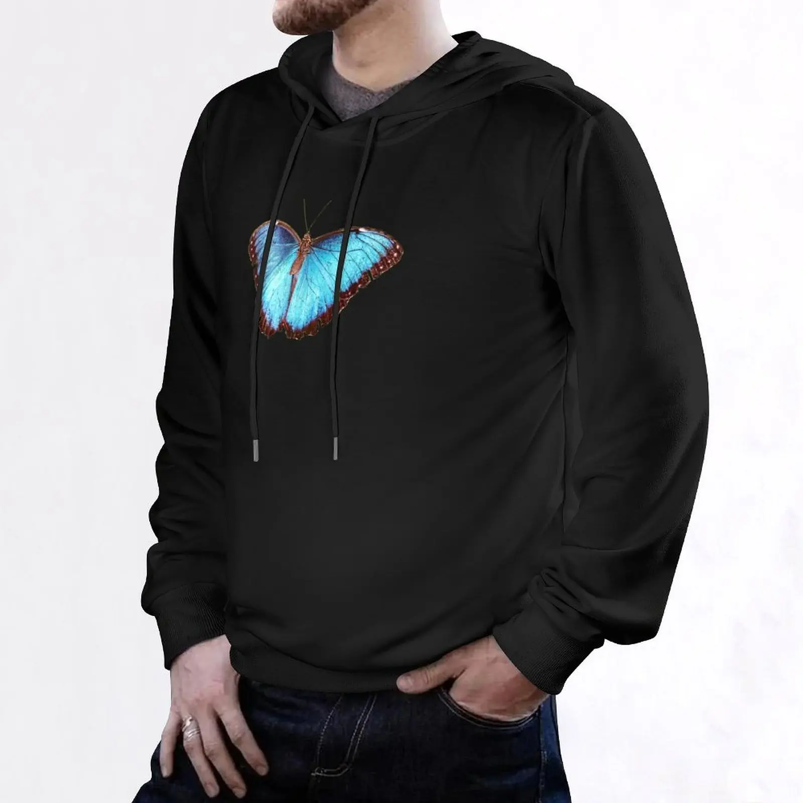 Blue Morpho Butterfly Wings Spread Hoodie autumn jacket men autumn aesthetic clothing men's autumn clothes men's oversize hoodie