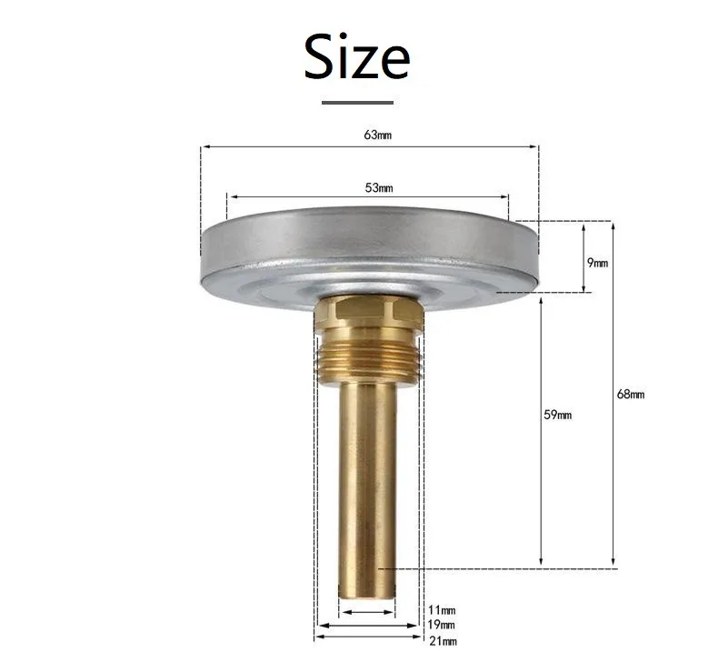 Metal Thermometer Hot Water Pipe Thermometer 0-120°C Heating 63mm Dial Temp Metal Oven Grill Thermometers