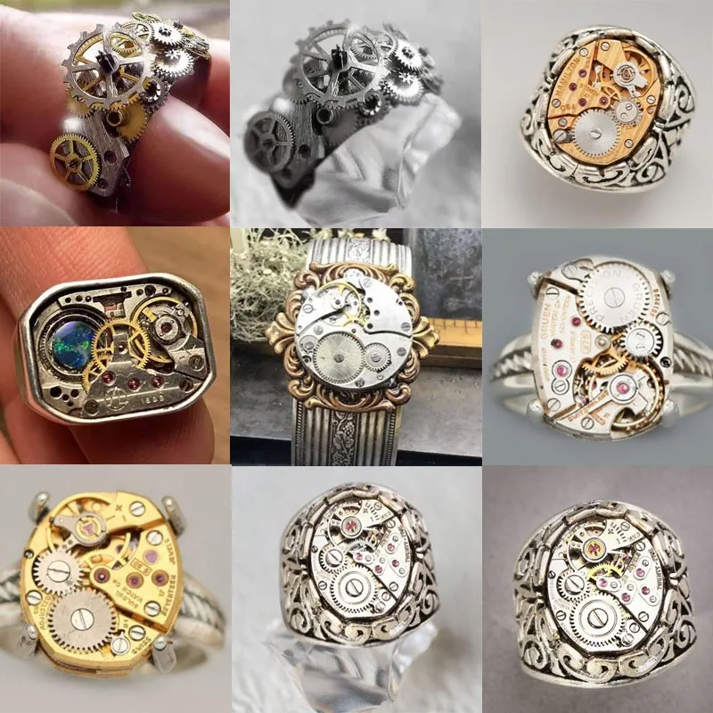 Punk Style Metal Alloy Retro Industrial Mechanical Multi Gears Vintage Steampunk Rings for Men and Women