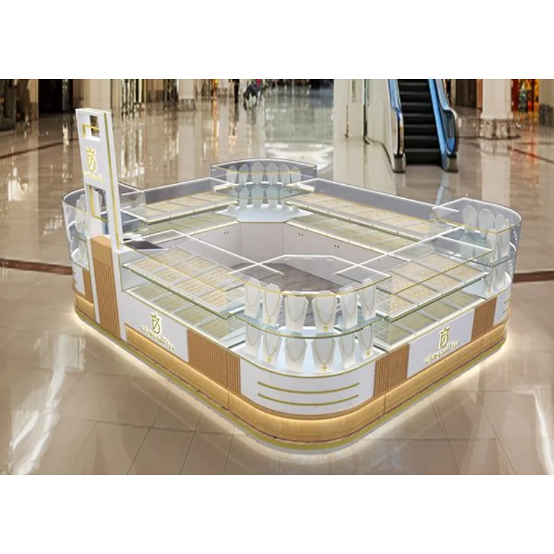 customized.High End Mall Kiosk Jewelry Luxury Jewellery Island Cabinet Design Wooden Jewelry Display Jewelry Showcase D