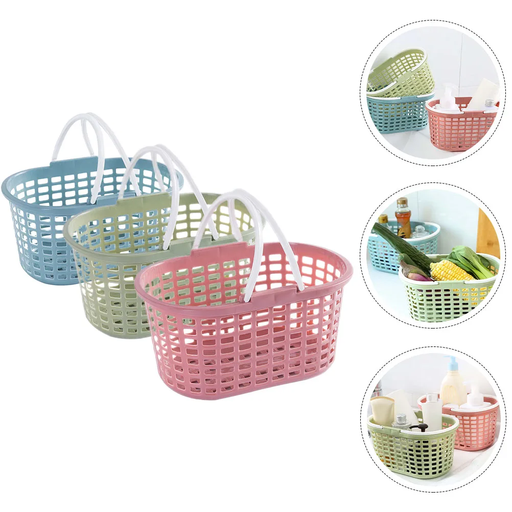 

3 Pcs Portable Bath Basket with Handles Home Decor Bathroom Cleaning Supplies Storage Plastic Shower Organizer