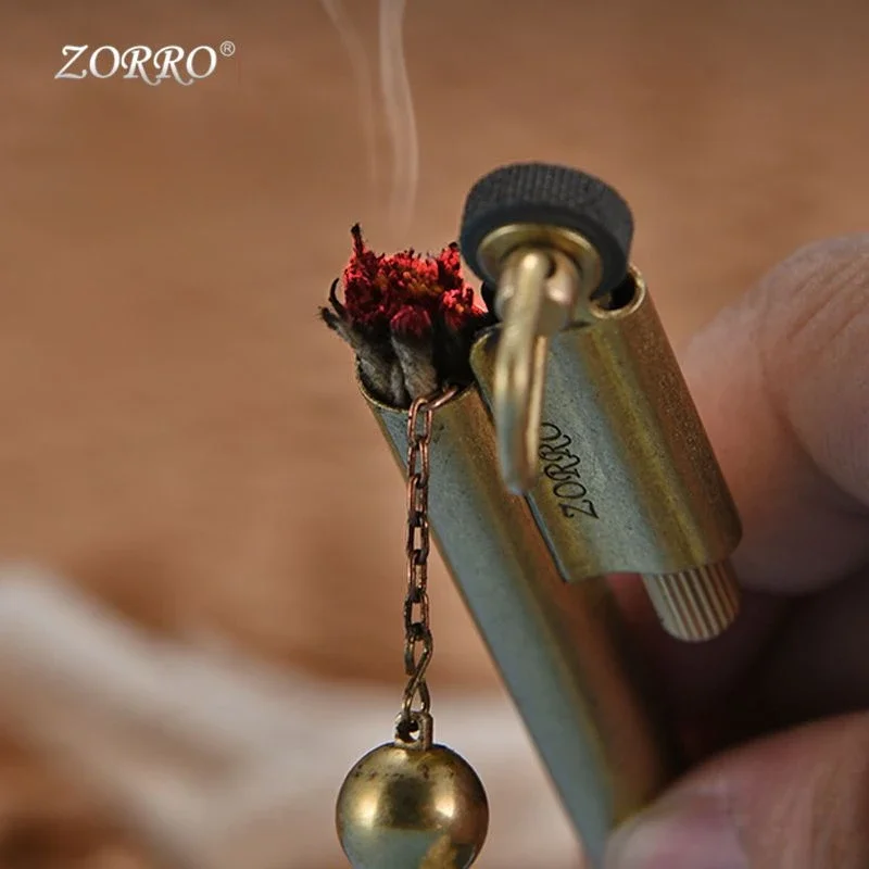 ZORRO Brass Kerosen Lighter Vintage Grinding Wheel Ignition Outdoor Stable Camping Survival Stable Fire Source Essential Gadget