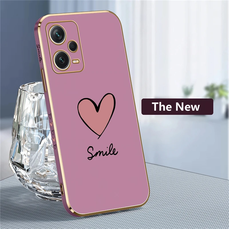 Luxury Plating Silicone Case For Xiaomi Redmi Note 12 11 10 9S 8 7 9T 4 Pro MAX Soft Love Heart Shockproof Cover Coque