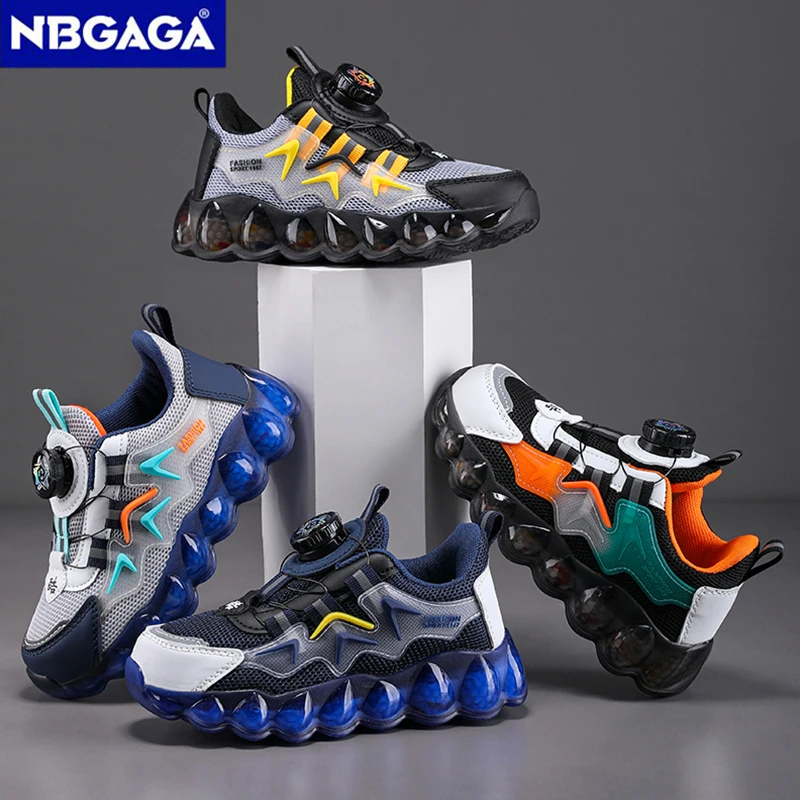 Children's Boys Sneakers with Rotating Buckle Design Summer Breathable Casual Tennis Sports Shoes for Kids Outdoor