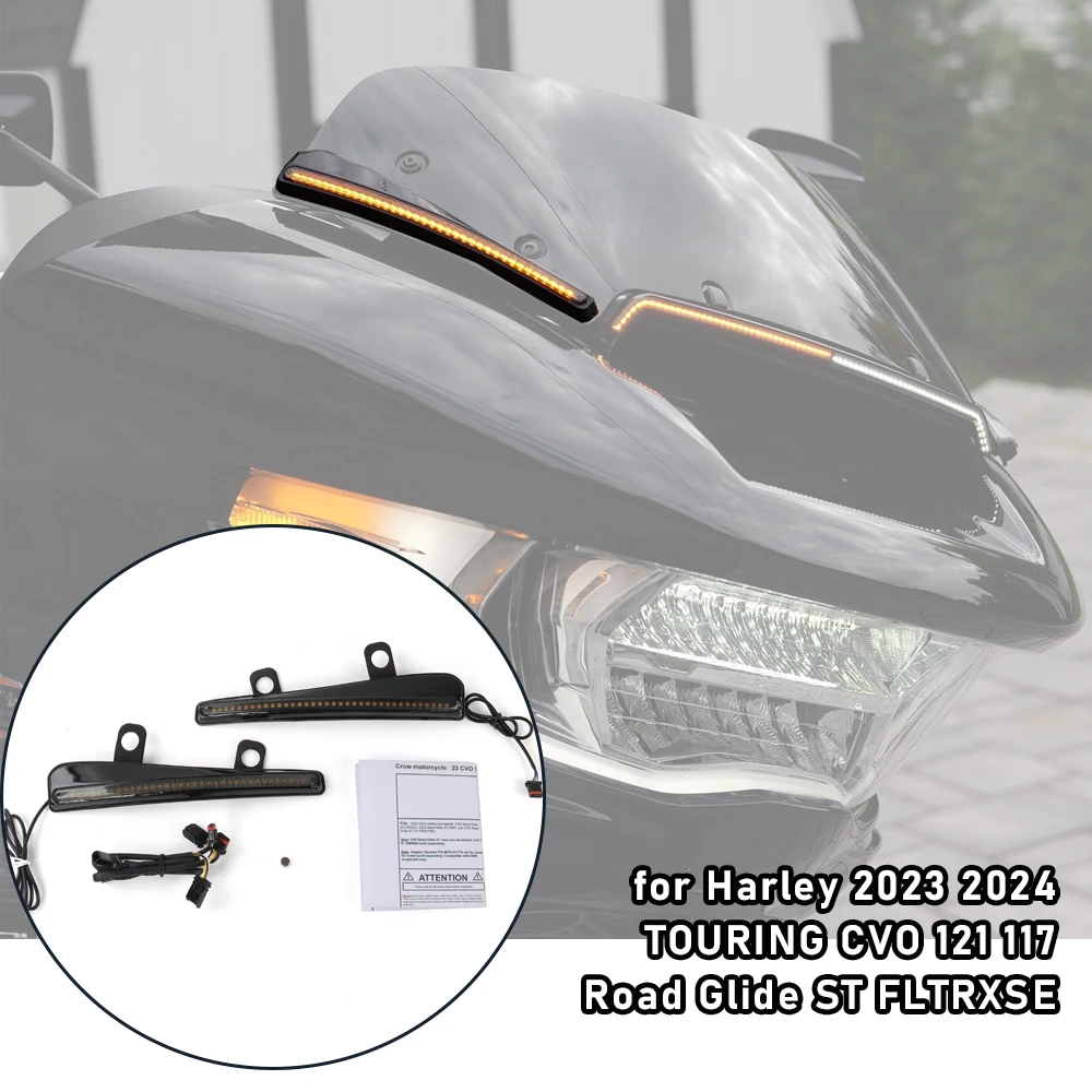 Windshield Decorative LED Driving Lights Include Turn Signals For Harley 2023 2024 TOURING CVO 121 117 Road Glide ST FLTRXSE