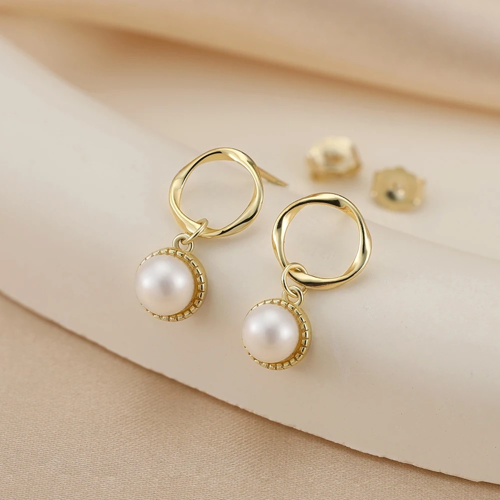 

KISS MANDY Cute Natural Pearl Hoop Drop Earrings For Women 925 Silver Ear Drop Minimalist Pearls Wedding Fashion Jewelry GPE121