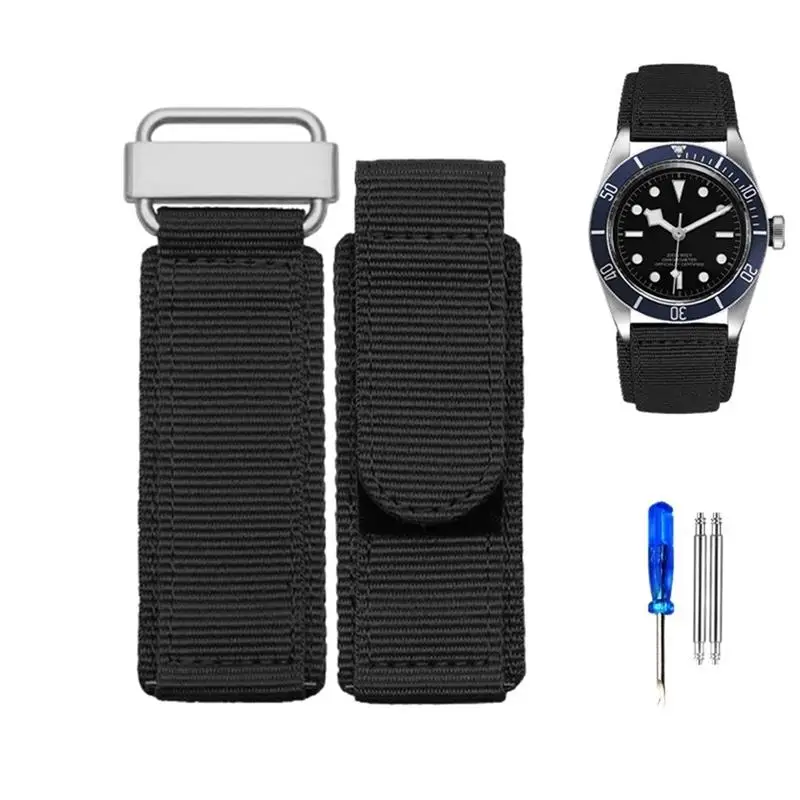 

22mm 24mm Nylon Watch Band For Seiko Tudor Rolex BR Hook-and-loop Fastener Sport Watchband Steel Buckle Strap Black Blue