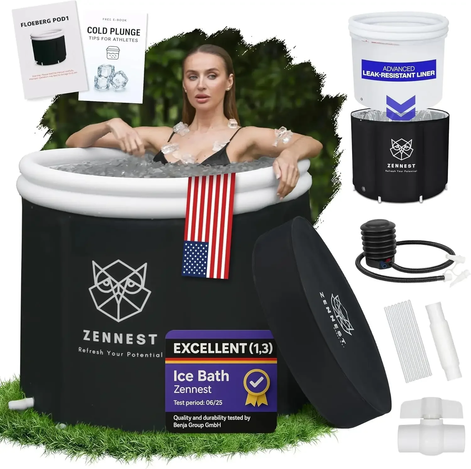 Cold Plunge Tub 90 Gal, 2-in-1 Hot & Cold Ice Bath for Athletes, Insulated | Patented leak-guard 6-layer air-cavity thermal shie