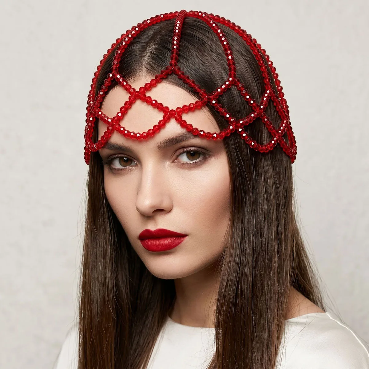 SLBRIDAL Handgefertigtes Charm-Netz mit Kristallperlen-Tropfen, Perlenbesetztes Haarnetz, Braut-Haaraccessoires für Frauen und Mädchen, Kopfschmuck – Detail 11