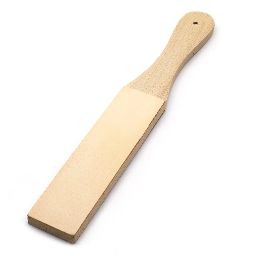 New Wooden Handle Leather Sharpening Strop Handmade Razor Polishing Board For Razor Knives Double Sided Home Sharpening Tool